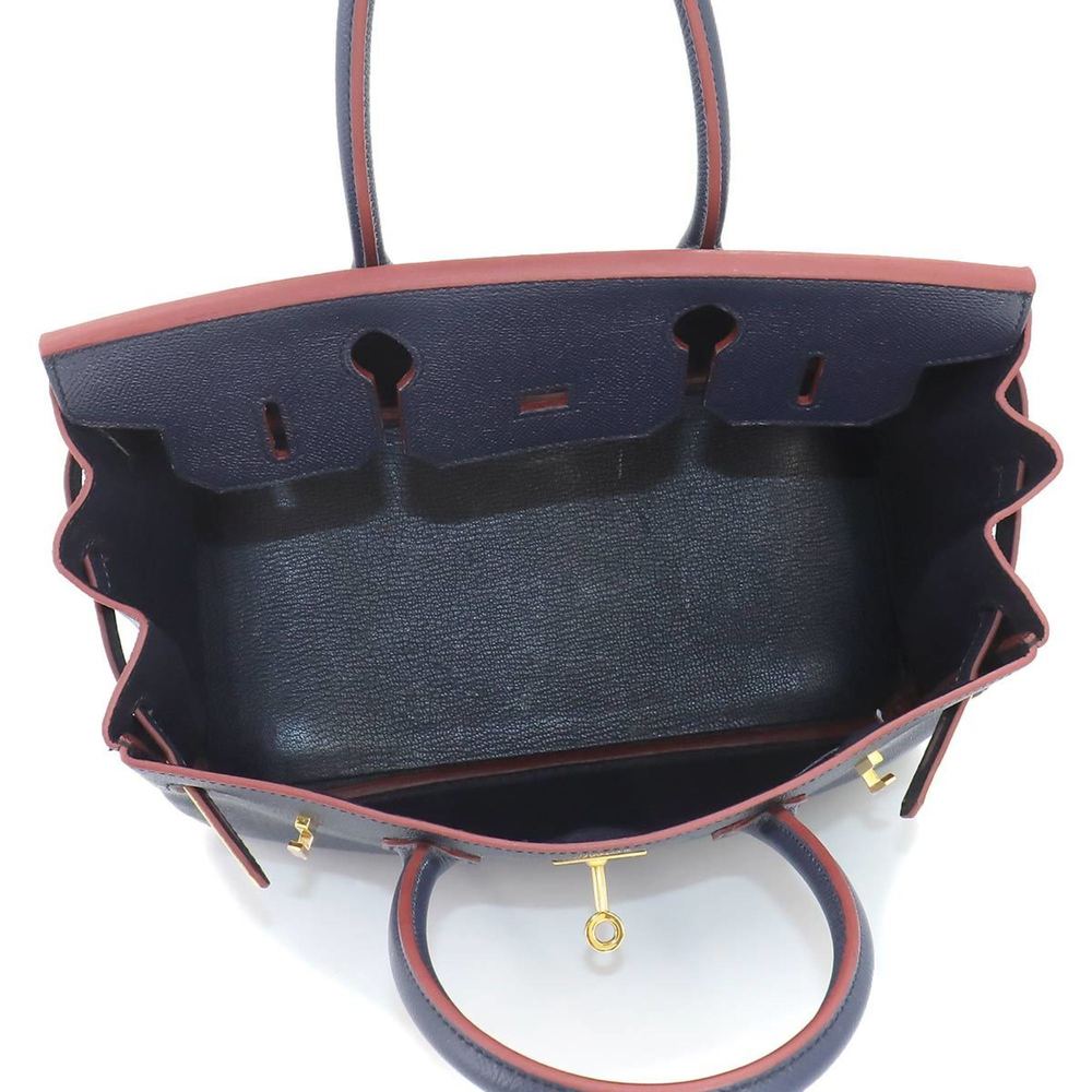 HERMES Birkin 30 Contour Hand Bag Epson Blue Indigo Rouge Ash A Engraved - Picture 6 of 10